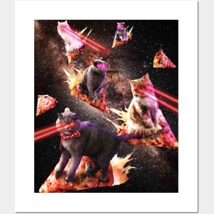 Galaxy Laser Cat - Space Pizza Cats with Lazer Eyes Posters and Art